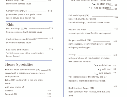 NEW MENU – Club Bar & Kitchen